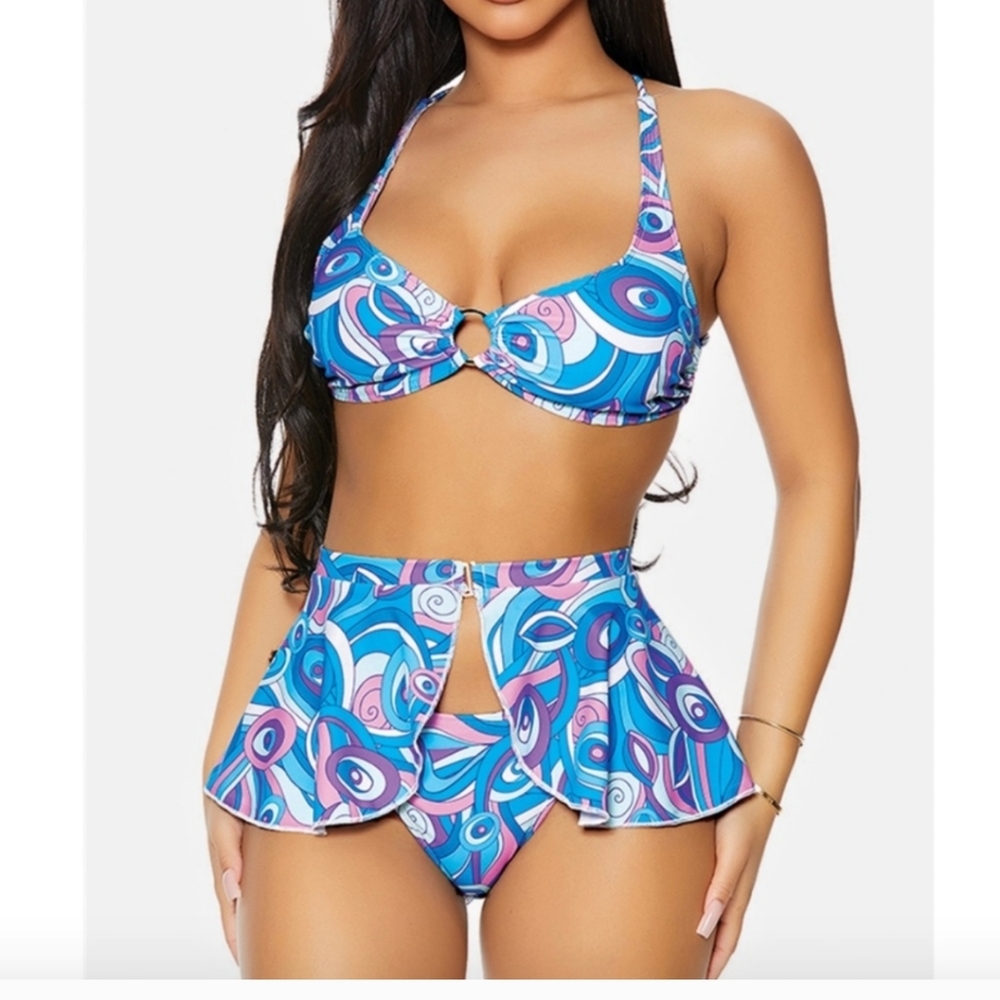 3 PC BIKINI WITH PEPLUM SKIRT